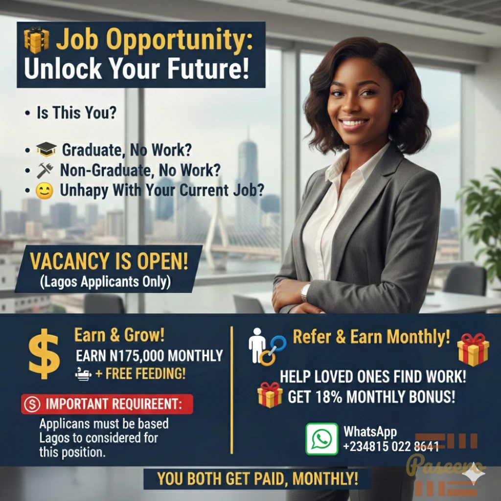 Job Vacancy in Lagos: ₦175,000 Monthly + Free Meals1