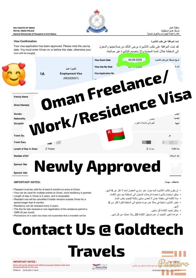 Oman 🇴🇲 2 Years Freelance Visa Available for Both Male and Female2