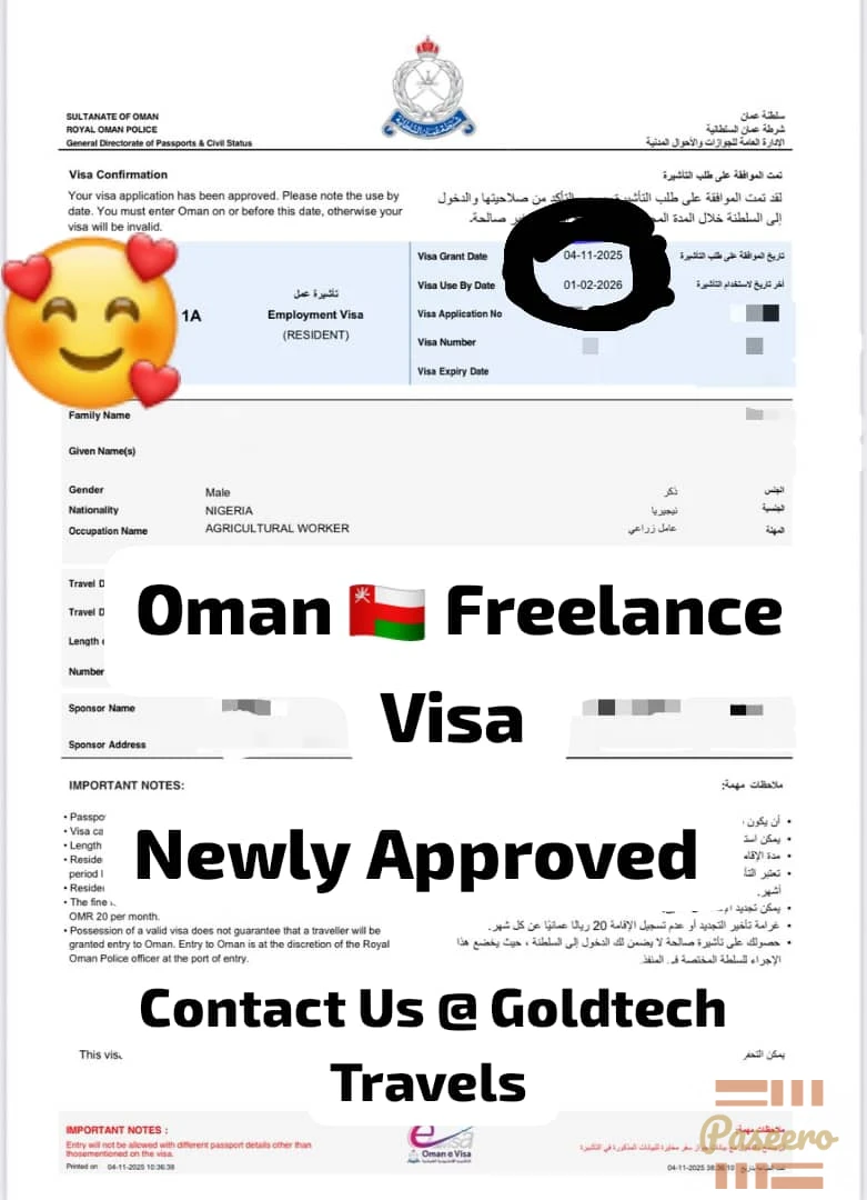 Oman 🇴🇲 2 Years Freelance Visa Available for Both Male and Female
