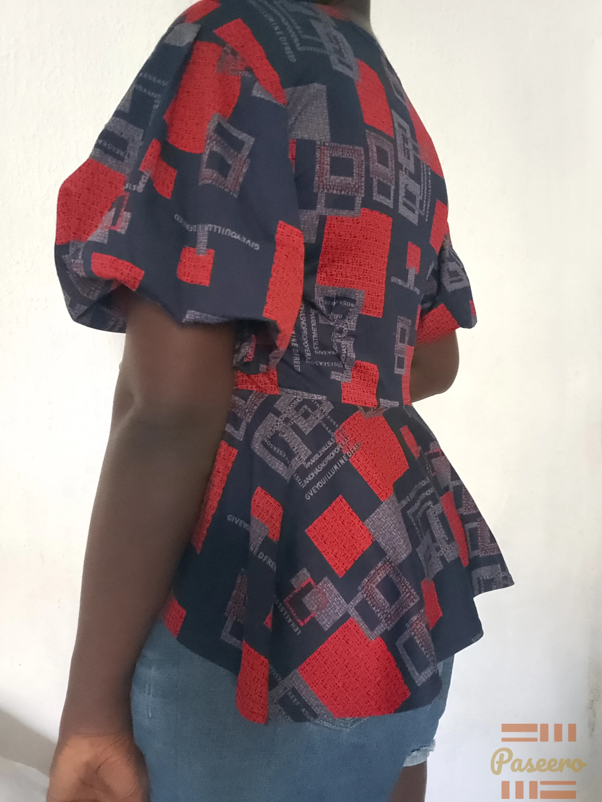 Thrift blue and red- patterned blouse2