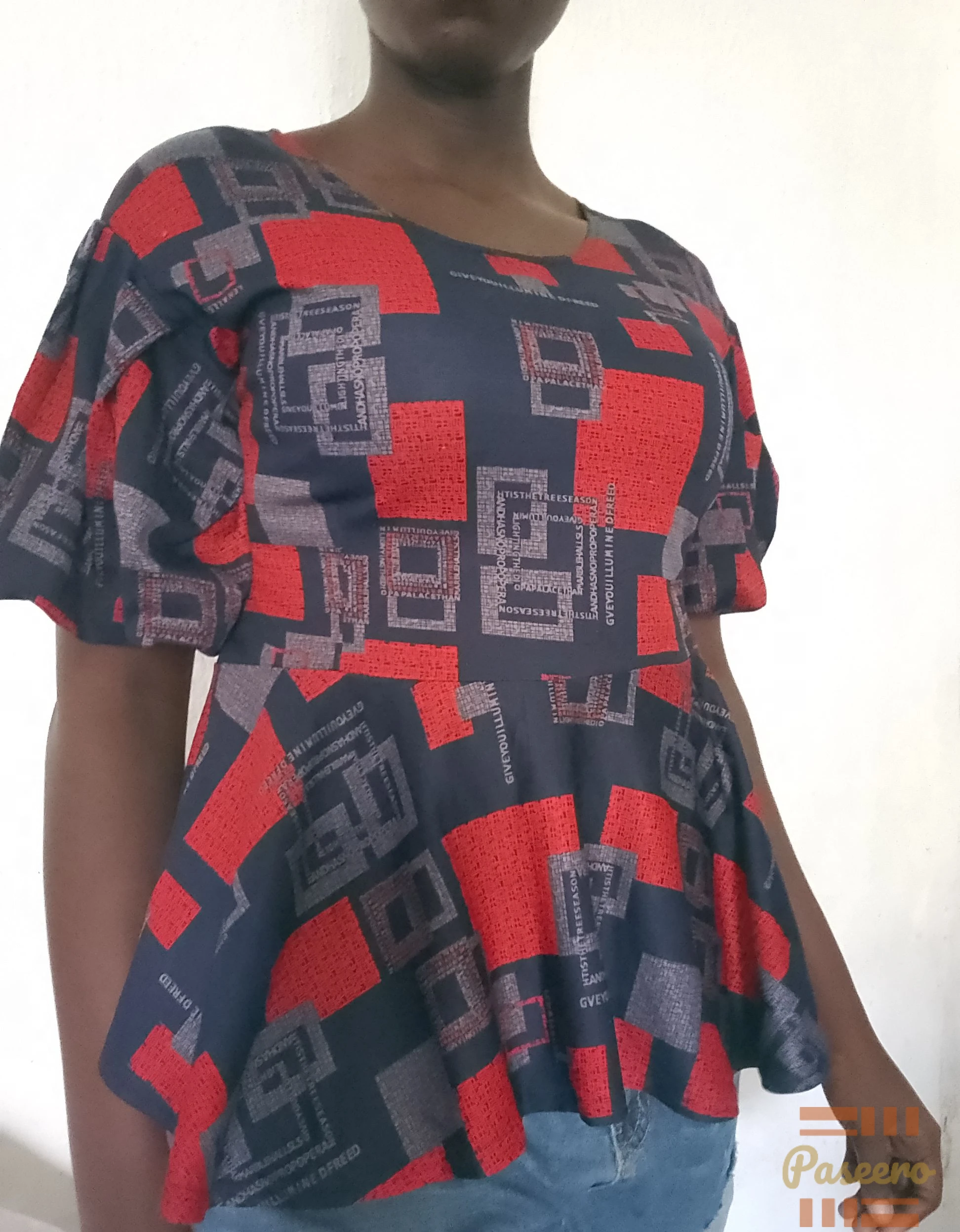 Thrift blue and red- patterned blouse3