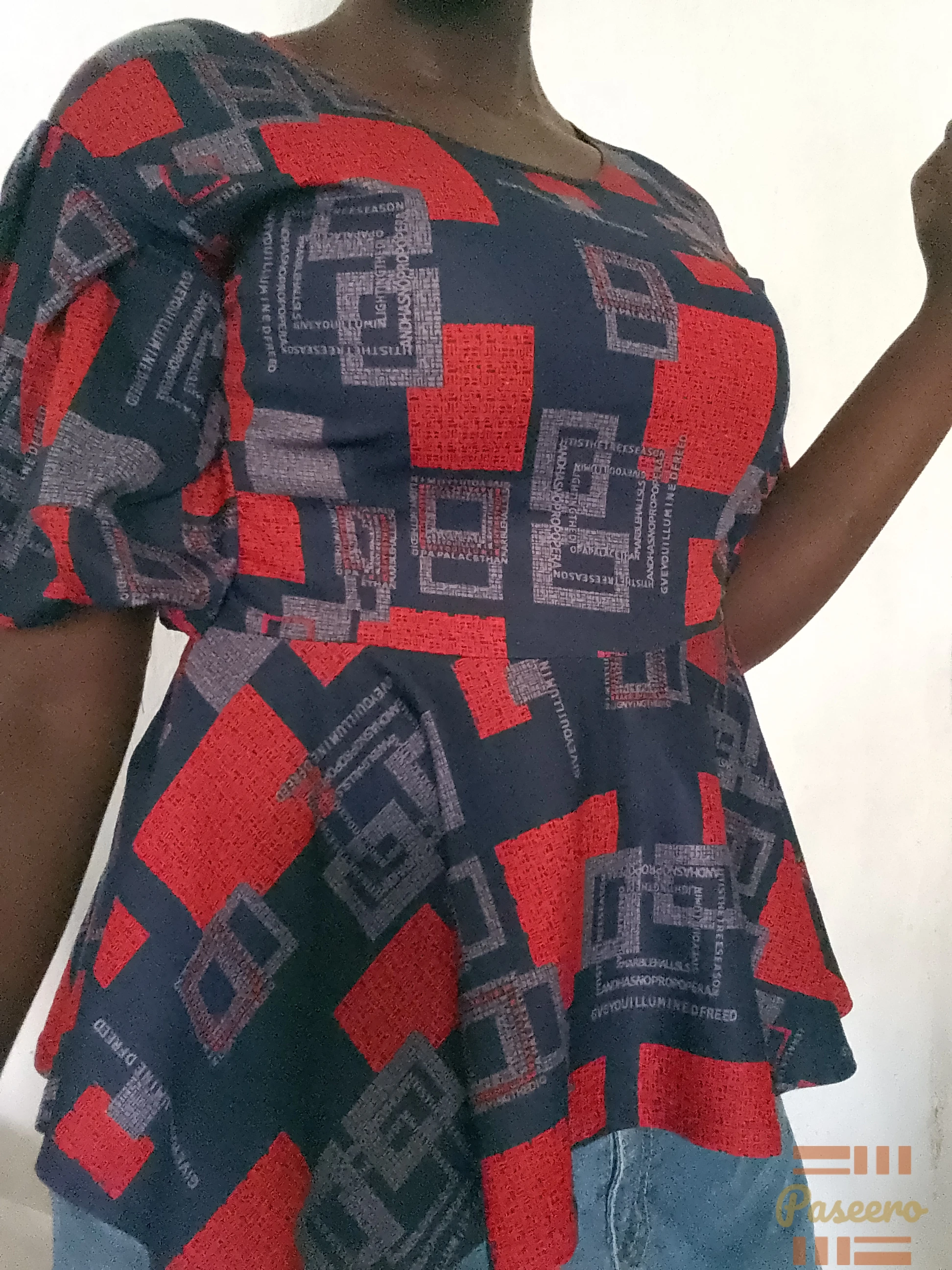 Thrift blue and red- patterned blouse1