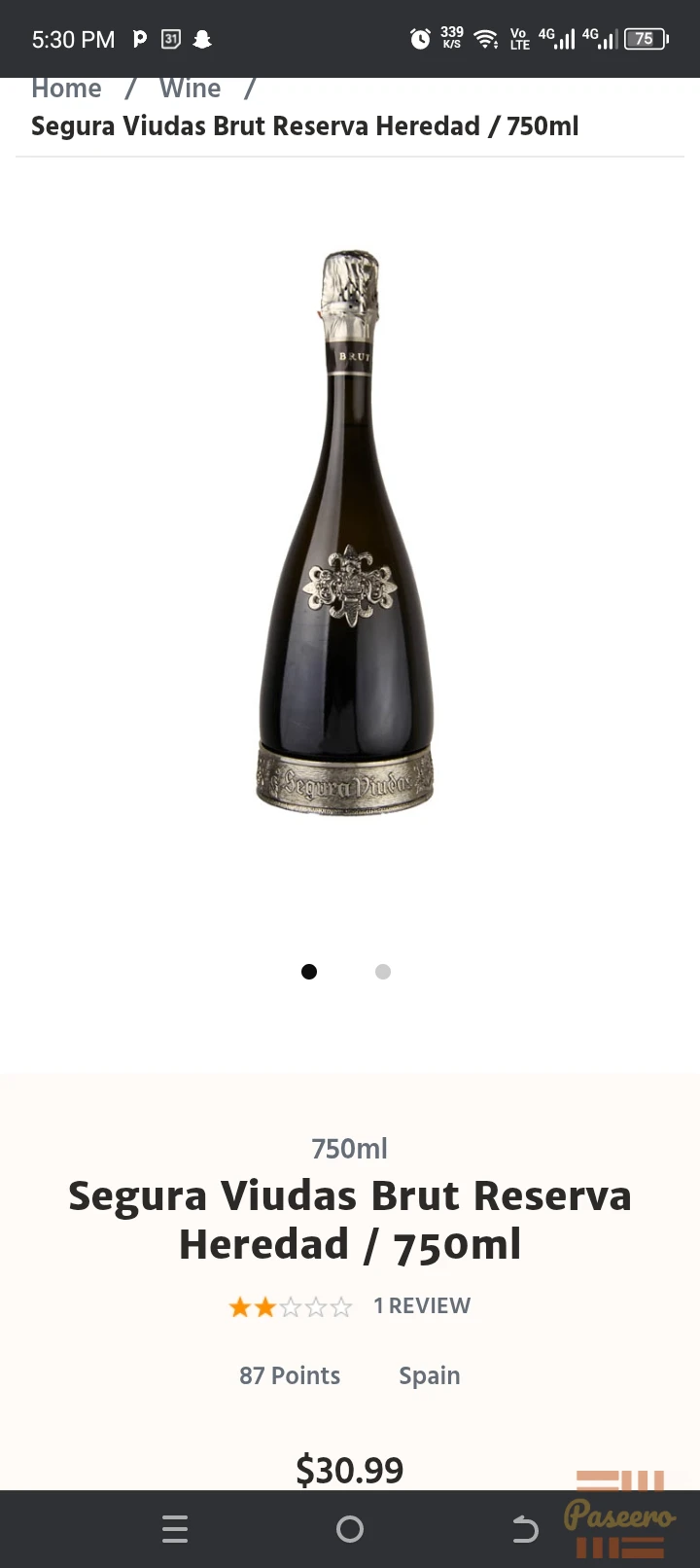 Segura viudas brut Reserva Heredad 750ml wine