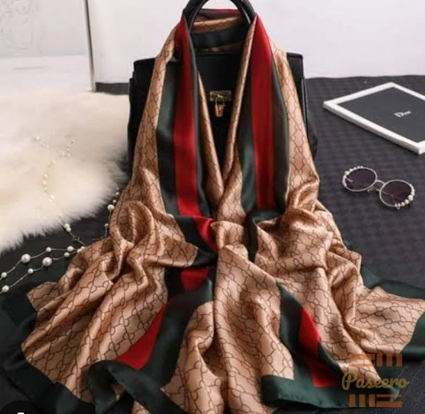 Luxury GG Monogram Satin Scarf Shawl - Red Green Stripe Hijab Wrap2