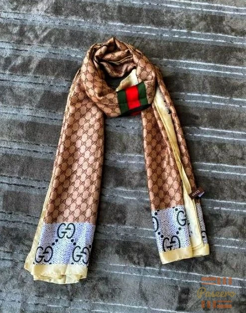 Luxury GG Monogram Satin Scarf Shawl - Red Green Stripe Hijab Wrap