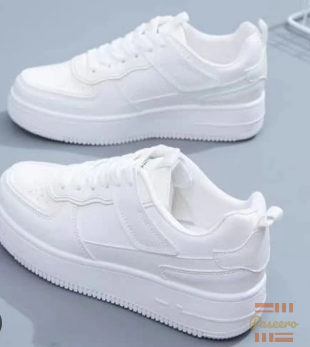 Unisex All White Platform Sneakers - Chunky Sole Lace-up Casual Shoes2