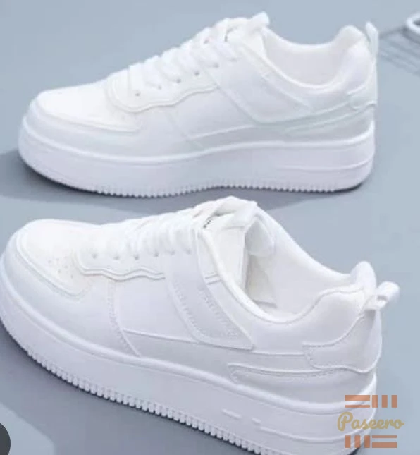 Unisex All White Platform Sneakers - Chunky Sole Lace-up Casual Shoes1