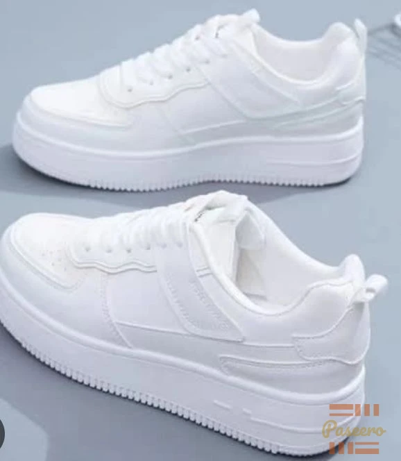 Unisex All White Platform Sneakers - Chunky Sole Lace-up Casual Shoes