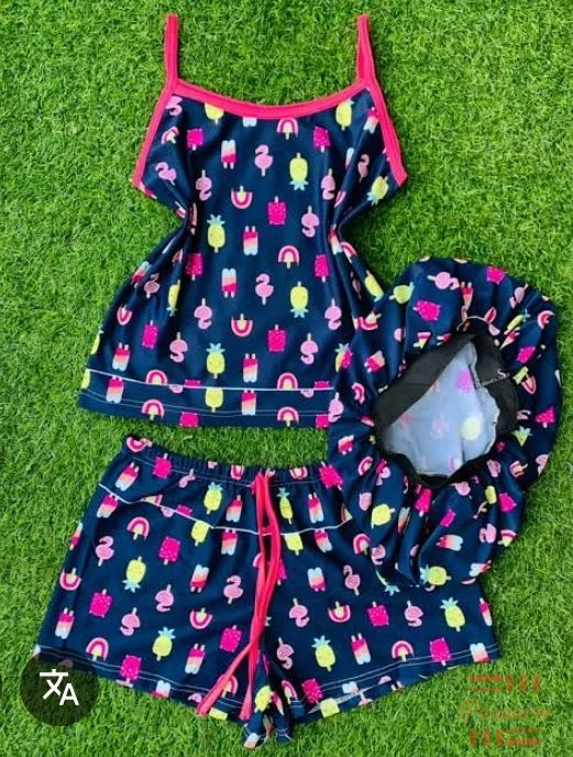 3in1 nightwear set, cotton cami shorts set, satin2