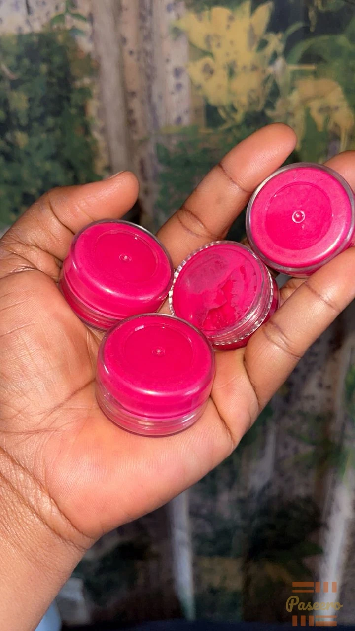 Pink lip balm and lip scrub