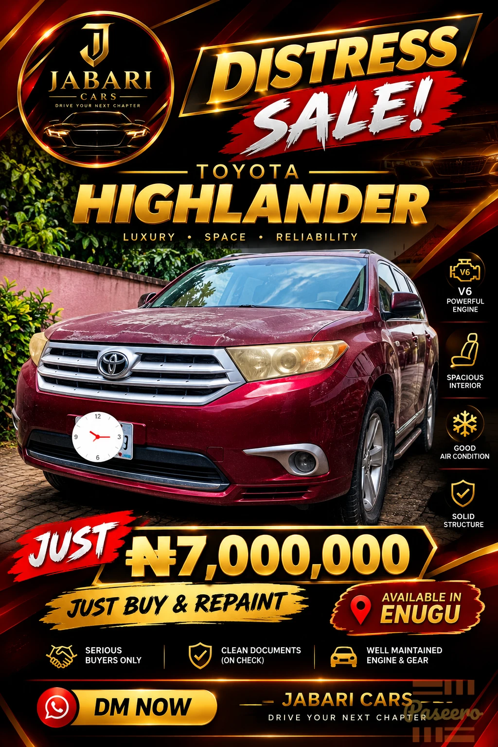 Toyota Highlander ā Distress Sale